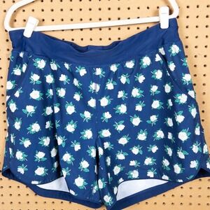 Lands End Draper James Navy Blue Floral Magnolia Board Swim Shorts Pockets 16W